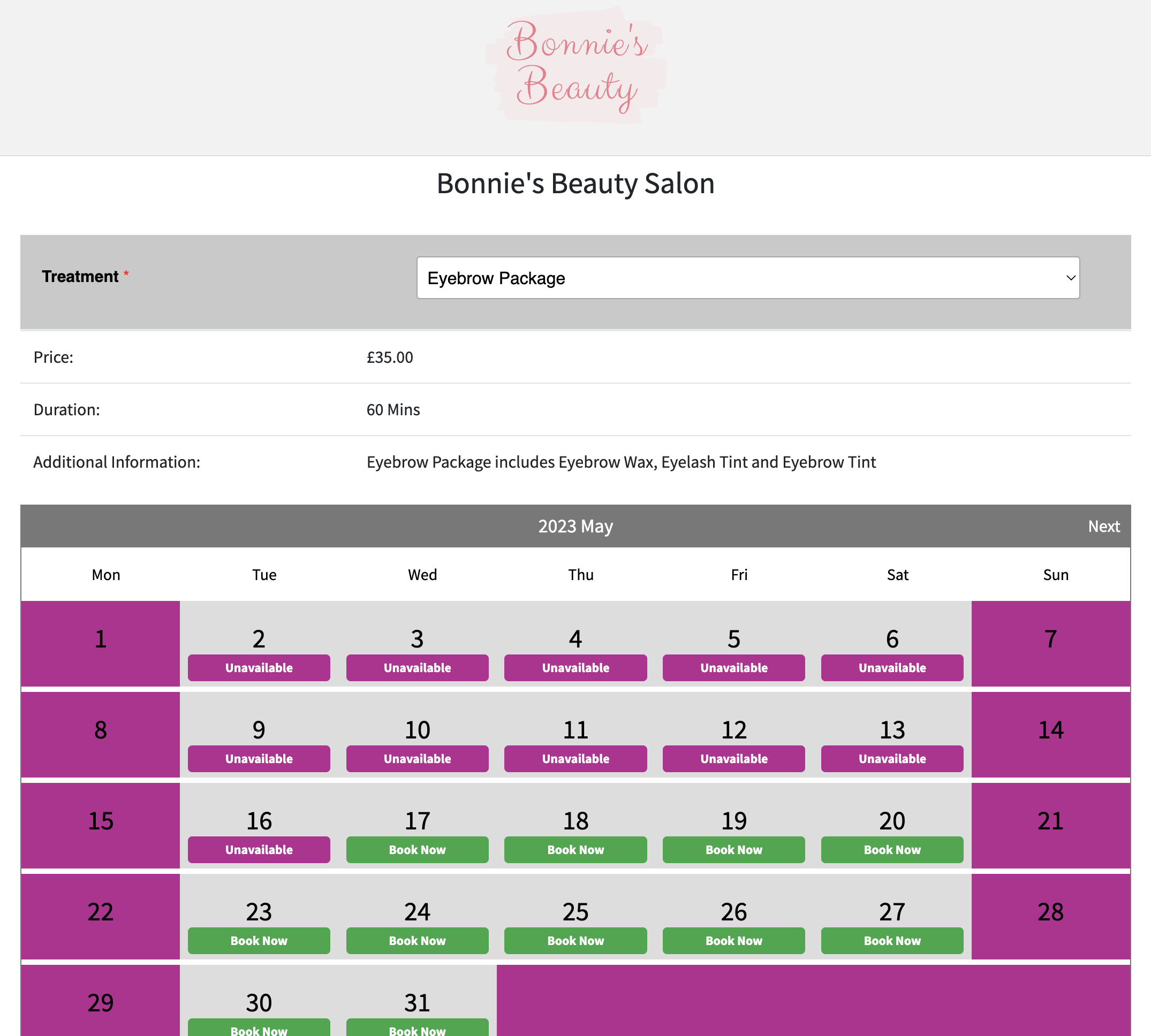 screenshot of Beauty Forms
